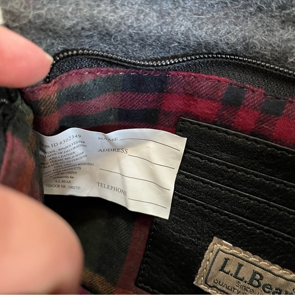 VTG L.L. Bean Small Wool Blend Leather Wristlet Purse Wallet Gray/Black EUC - Picture 7 of 12